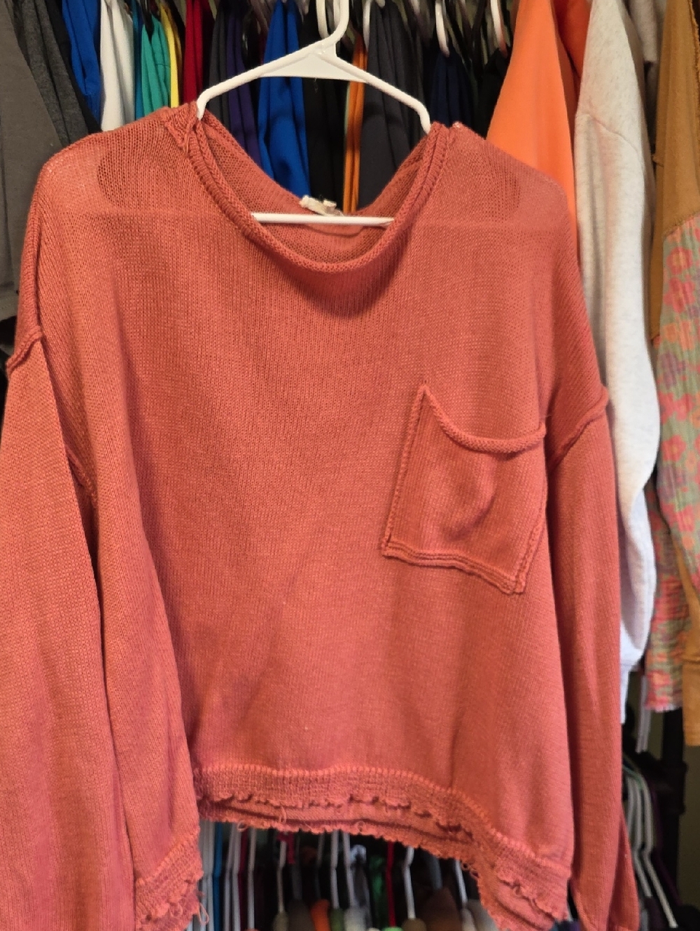 Easel Rust-Red Women's Lightweight Pocket Sweater
